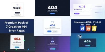 Premium Pack of 7 Creative 404 Error Pages 